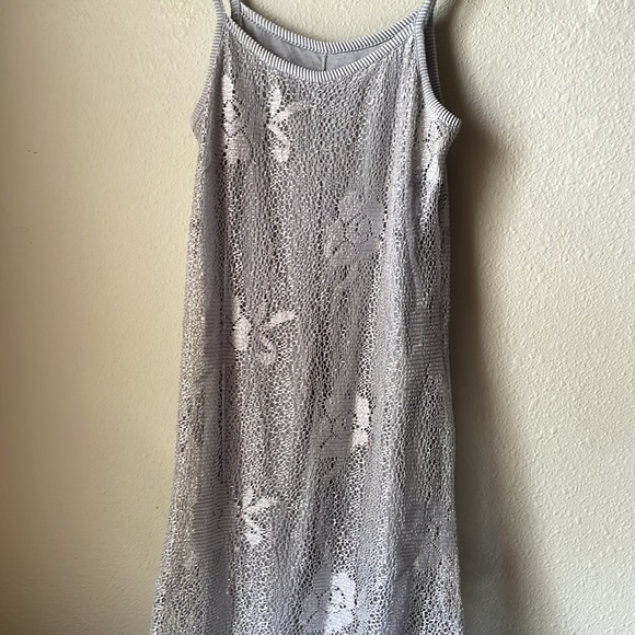 Vintage lace mini silver dress  with lining! - Picture 7 of 8